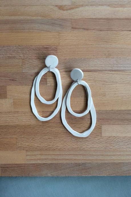Abstract Stacked Oval Polymer Clay Dangle Earrings | Simple Minimalist Polymer Clay Earrings