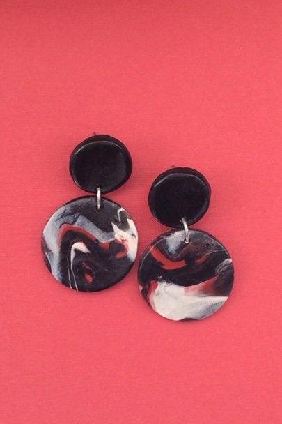 Abstract Solid Circle Polymer Clay Drop Earrings | Unique Contemporary Polymer Clay Earrings