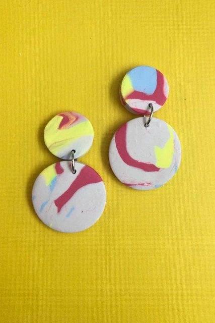 Abstract Circle Polymer Clay Statement Earrings | Colorful Unique Contemporary Polymer Clay Earrings