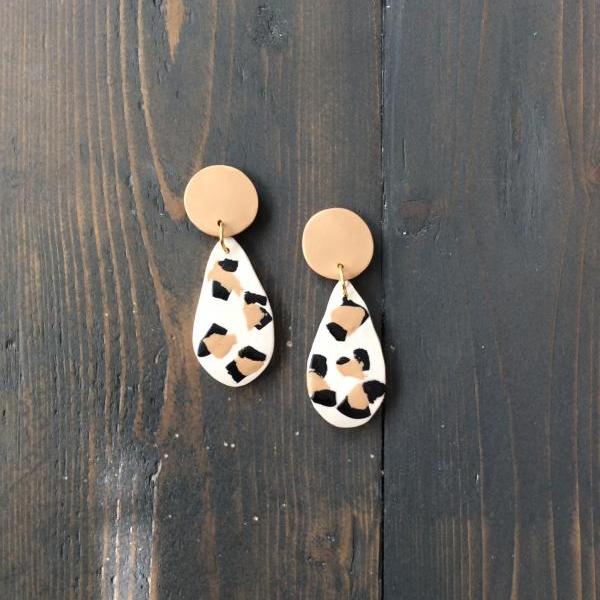 Teardrop Cheetah Polymer Clay Statement Earrings | Modern Contemporary Polymer Clay Drop Earrings